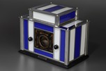 Radio-Glo Stained Glass + Chrome Radio in Blue with White - Stunning